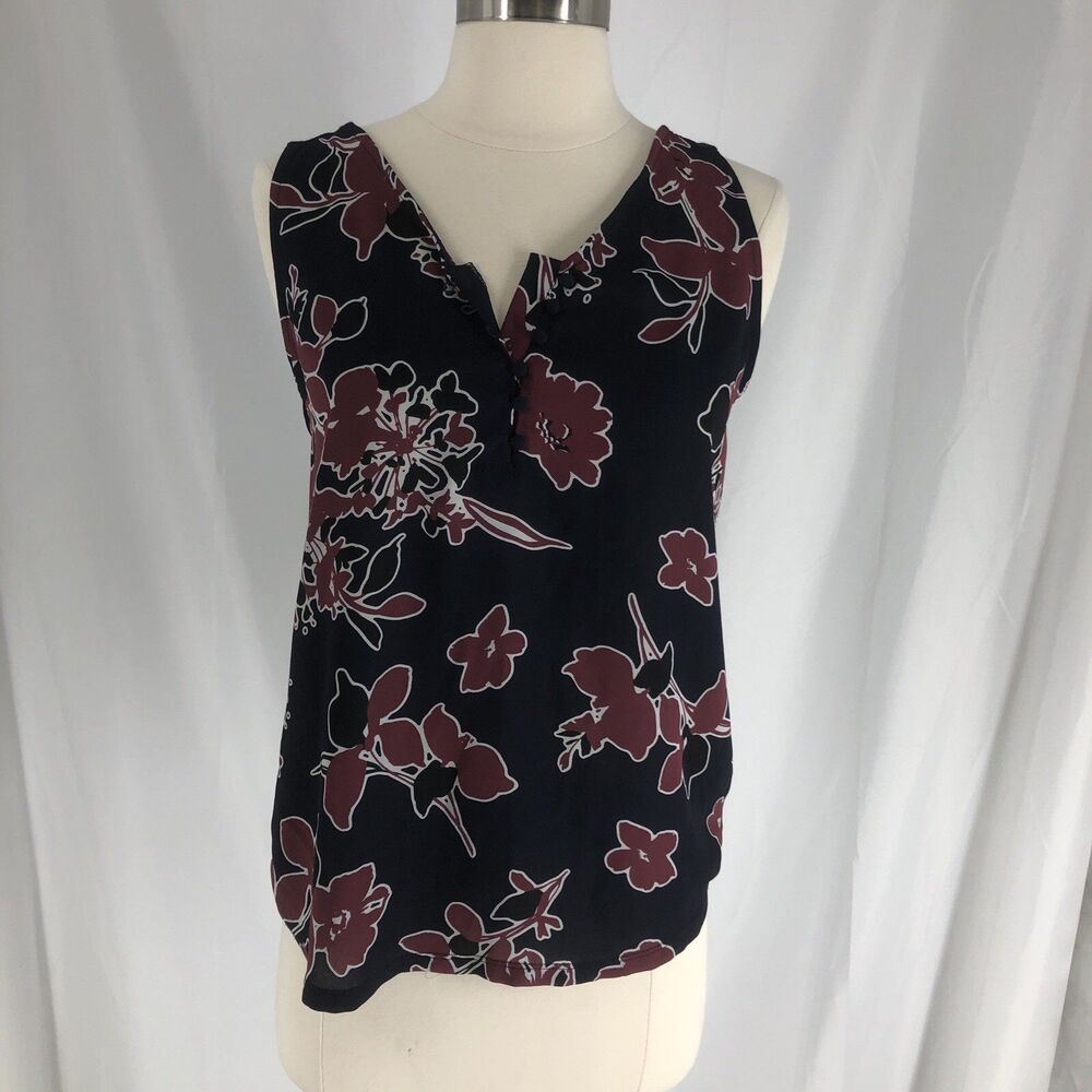 Express Navy Floral Button-Front Tank Small